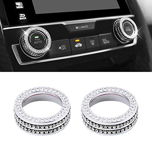 CARFIB Car Interior Bling Accessories for Honda Civic 10th Coupe Hatchback Type R 2019 2020 2021 AC Knobs Air Conditioning Control Decals Stickers Cover Parts Men Women Zinc Alloy Crystal Silver 2Pcs