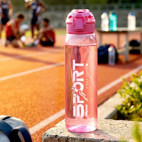 Image of Nayasa Turbine 1000 ml BPA Free Plastic Water Bottle | Leak Proof | Unbreakable | Wide Mouth with Scale | Sports Bottle | Pink