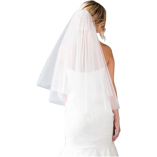 Eaytmo Simple Bride Wedding Veils Ivory Hip Length Bridal Veils 2-Tier Short Veil with Comb Soft Tulle Hair Accessories for Brides (Ivory)