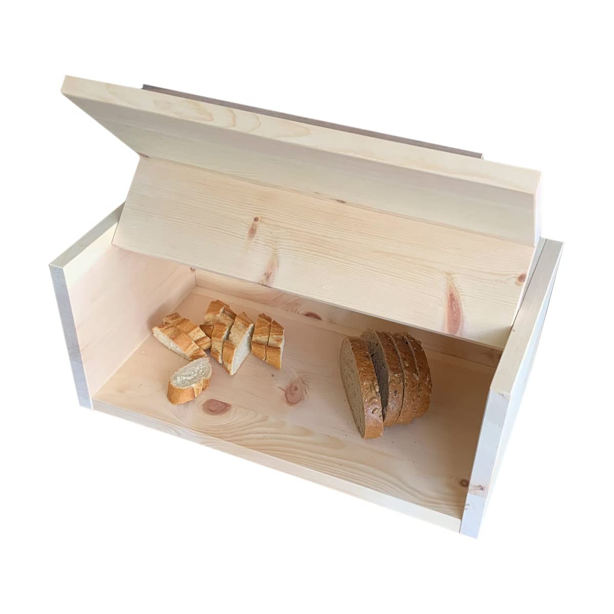 4betterdays Brotkasten Zirbenholz mit Klappdeckel 45 x 25 x 16 cm | Vollholz, Nussholzgriff, Einlegegitter, Made in Austria, extra hoch, naturbelassen, platzsparend, für große Brotlaibe