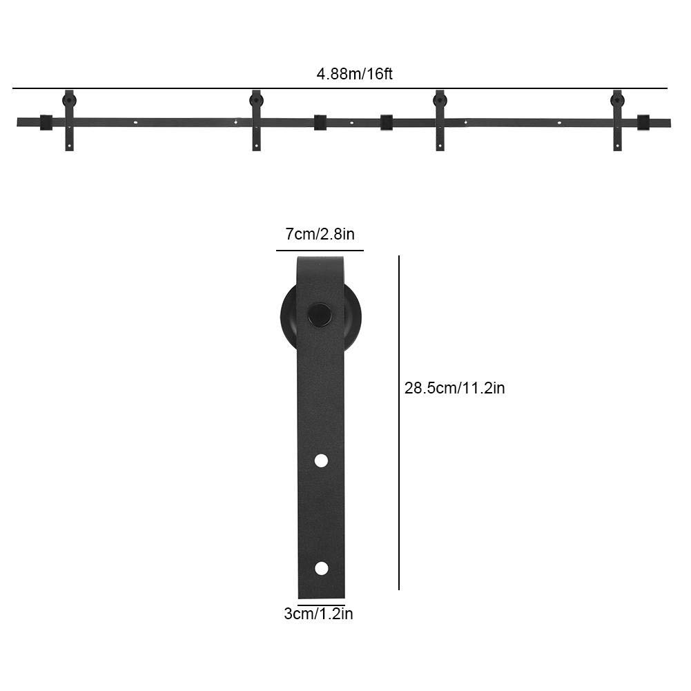 Dioche 16FT - Riel para puerta corredera, 488 cm, kit de accesorios para puerta corredera de chapado, capa de estilo rústico, puerta corredera Door Hardware Kit, negro