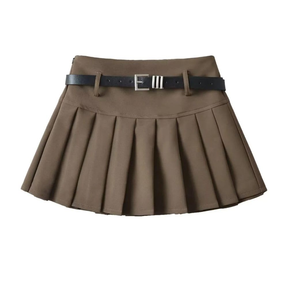 Falda Corta De Mujer - Falda Plisada De Cintura Alta con Decoración De Cinturón para Mujer, Minifalda Ajustada De Corte A, Moda De Verano