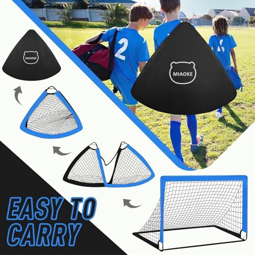 Image of 2 Soccer Goal of 4X3 FT for Backyard, Portable Football Goal Training Equipment with Soccer Ball, 10 Football Cones, Carry Bag, Practice Net for Youth Games, Sports