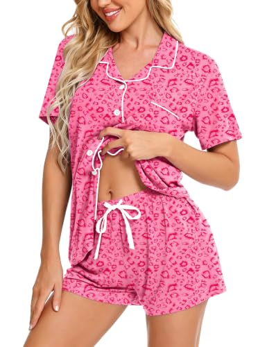Image of SWOMOG Womens Button Down Pajamas Set Short Sleeve Sleepwear Bride Soft Pj Lounge Sets XS-3XL