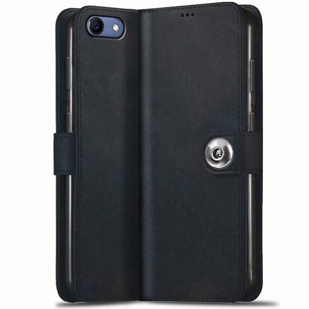 TheGiftKart Genuine Leather Finish Flip Back Cover Case for Realme 1 | Inbuilt Pockets & Stand | Wallet Style | Designer Button Magnet Flip Cover Back Case for Realme 1 (Black) (B0BSTTZQYY) Amazon Price History, Amazon Price Tracker
