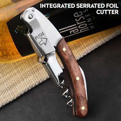 Stainless Steel and Wood Handle Corkscrew, Classic Waiters Friend Design with Built-in Bottle Opener, Easy Wine Bottle Removal Tool for Home Bar Restaurant and Gifting - Image 6