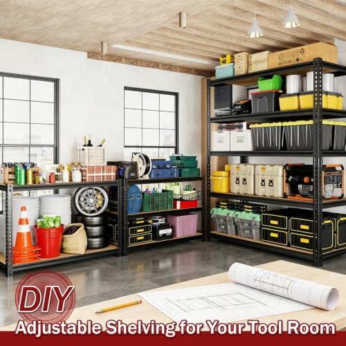 72-H-Heavy-Duty-Garage-Shelving-2400LBS-Capacity-5-Tier-Storage-ShelvesAdjustable-Industrial-Metal-Garage-Shelves-for-Basement-Pantry-Kitchen-Warehouse-16-D-x-36-Wx72-HBlack