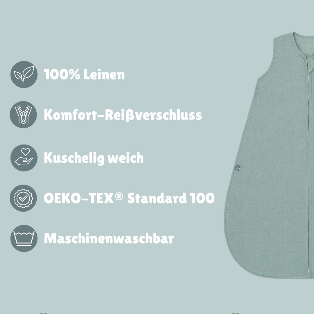emma & noah Baby Schlafsack 0.5 TOG, Leinen Schlafsack für den Sommer, 100% Leinen, OEKO-TEX Zertifiziert, Atmungsaktiv und Leicht, Strampelsack für Neugeborene