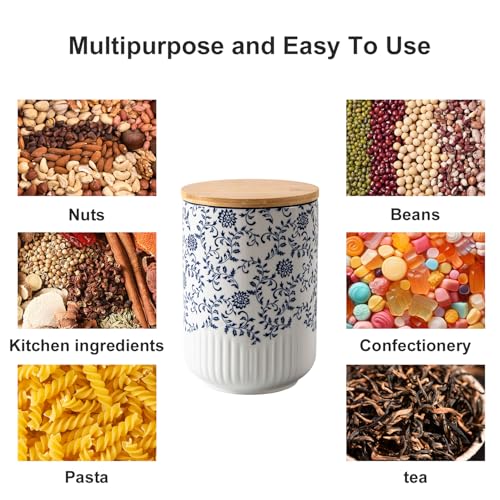 Cerkik Blue Floral Ceramic Kitchen Canisters Set