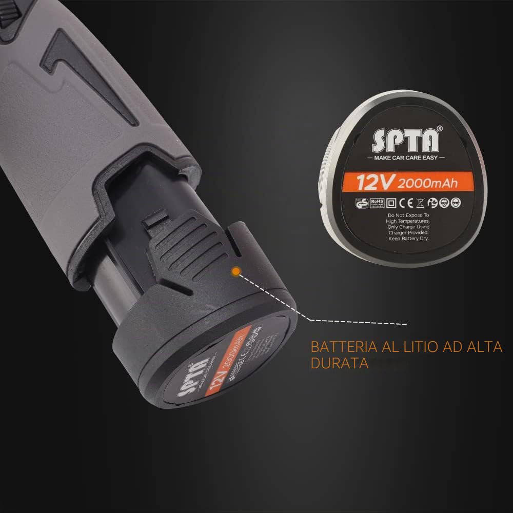 SPTA Lucidatrice Auto, Lucidatrice per Auto, Mini lucidatrice Senza Fili da 125mm/150mm,2X Batteria,6x Spugna per lucidatura Pad, 6x tamponi in microfibra per riparazioni e ripristino dei fari-LD601EU