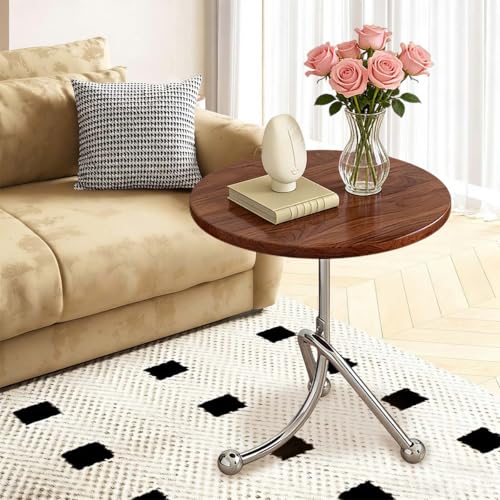 Mesa de Apoio para Sofá em Madeira Maciça, Design C com Estrutura em Ferro Forjado e Base Antiderrapante, Ampla Superfície (Marrom)