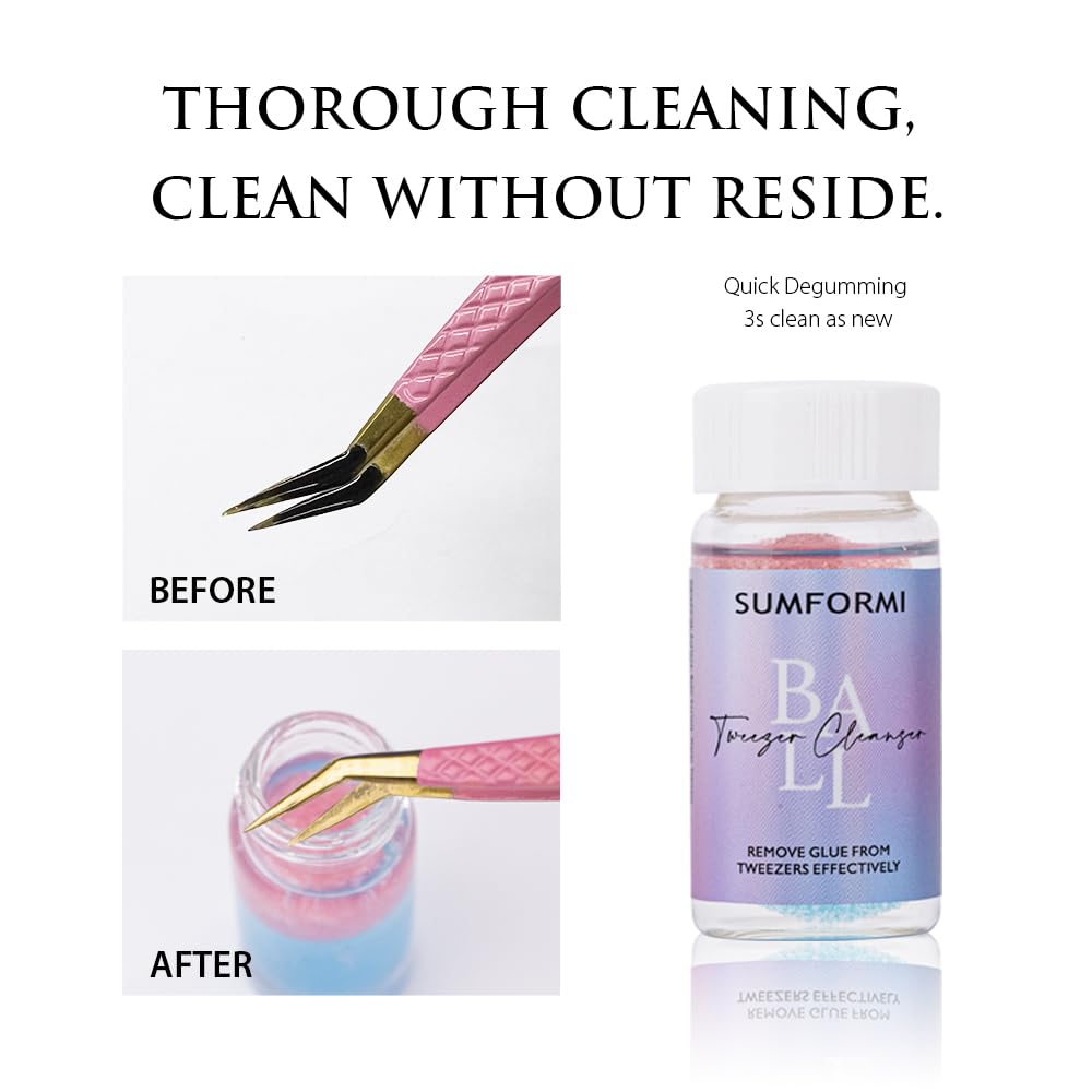 SUMFORMI Eyelash Extension Tweezers Cleaner Lash Tweezers Cleaning Tool for Eyelash Glue Remover Liquid Glue Cleaner Lash Extension Supplies -(2 Spongeballs/bottle)