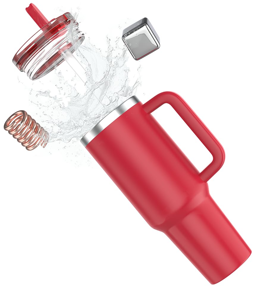 - enem Tumbler, Fiery Red, Tumbler with Inbuilt Straw, Sipper, with Lid Leak Proof, 1 Metal Ice Cube & 1 Copper Spring (Tamba), Mug Travel, 1.2L