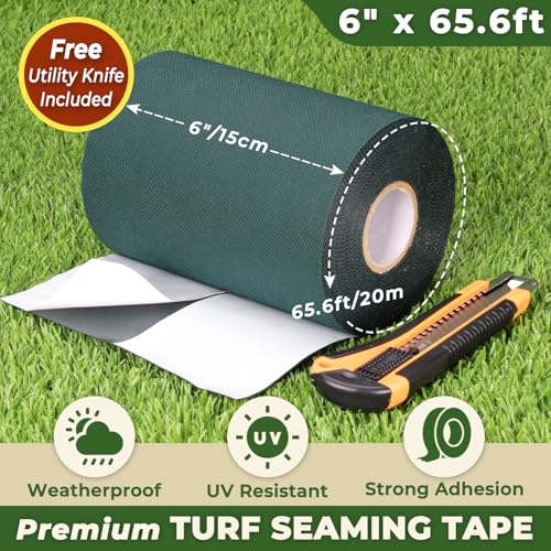 Image of Artificial Grass Adhesive Tape with Utility Knife,Self-Adhesive Turf Tape - Seaming Tape - Jointing Fixing Synthetic Lawn, Rug Outdoor, Connecting Artificial Turf - Green - by Linghou | Peel-and-Stick Turf Seaming Tape For Fake Grass Jointing Landscaping Patios Gardens Putting Greens Strong Bond No Glue Needed