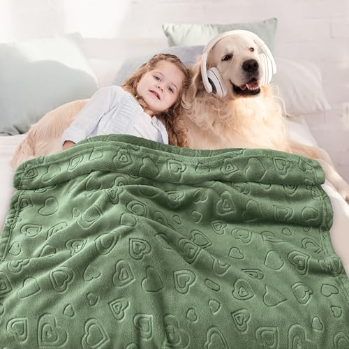 Image of BORITAR Baby Blanket with Heart Design for Girls Ultra Soft Fleece Warm and Lightweight Blankets for Infant Toddler Newborn, 30x40 Inch, Olive Green