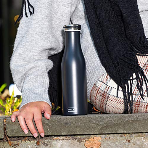 Lurch 240908 Isolierflasche/Thermoflasche für heiße und kalte Getränke aus doppelwandigem Edelstahl 0,5l, Mattschwarz, 7.7 x 7.7 x 26.3 cm – Ansicht 4