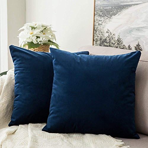 MIULEE Pack of 2 Velvet Pillow Covers Decorative Square Pillowcase Soft Solid Dark Blue Cushion Case for Sofa Bedroom Car 22 x 22 Inch 55 x 55 cm