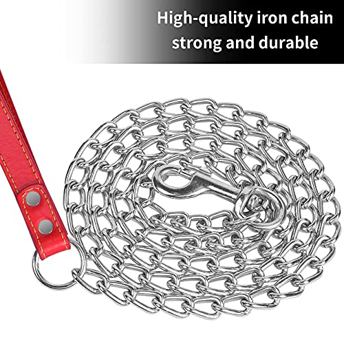 Jinlaili Hundeleine Stark Metall Kettenleine, 120cm Hochleistungs-Hundekette für große Hunde, Hochleistungs-Hundekette Leine Ketten Leine Hund Haltbar für mittelgroße Hunde Training (Rot)
