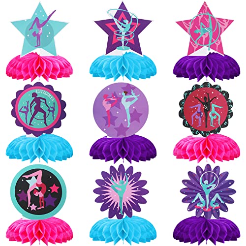 Pajean 9 Pieces Gymnastics Birthday Party Decorations Gymnastics Party Centerpiece Honeycomb Centerpiece Table Topper for Girls Birthday Baby Shower Gender Reveal Supplies