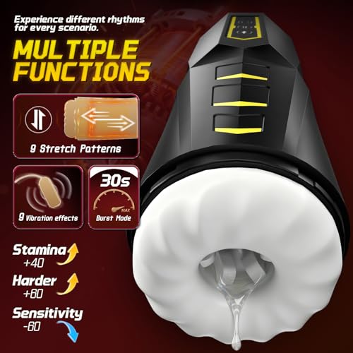 Image of Kingdemer Male Masturbator Pocket Pussy Sex Toys for Men - Adult Men Sex Toy with 9 Vibrating & 10 Thrusting, Flesh Soft 3D Textured Wrapped, Masturbators Light with Full Speed Burst Mode