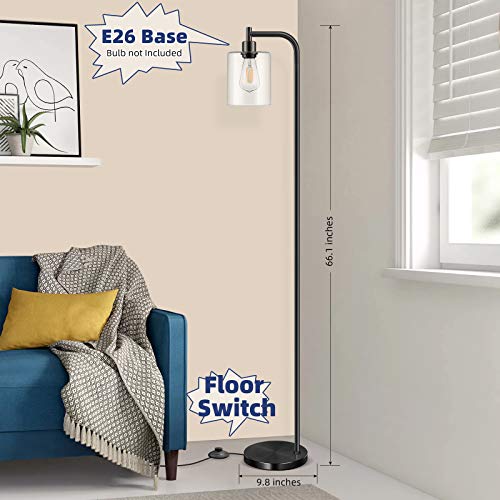 Industrial Floor Lamp with Hanging Glass Shade Black Farmhouse Indoor Pole Light with Edison E26 Base Vintage Rustic Standing Tall Lighting for Living Room Bedroom Office( Bulb Not Included)