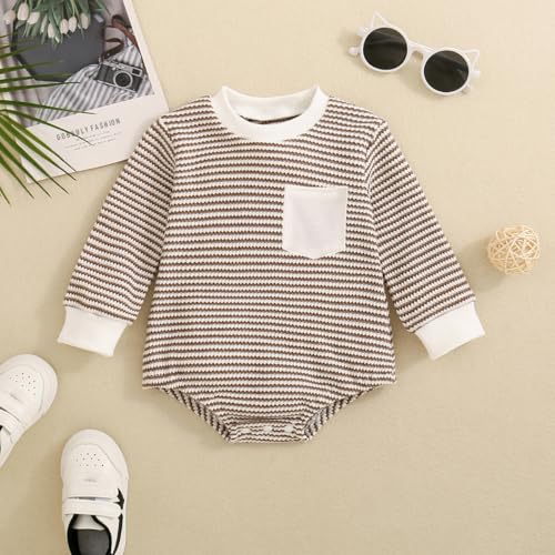 Baby Sweatshirt Romper Boy Girl Waffle Knit Long Sleeve Striped Romper Oversized Sweater Newborn Fall Winter Clothes2
