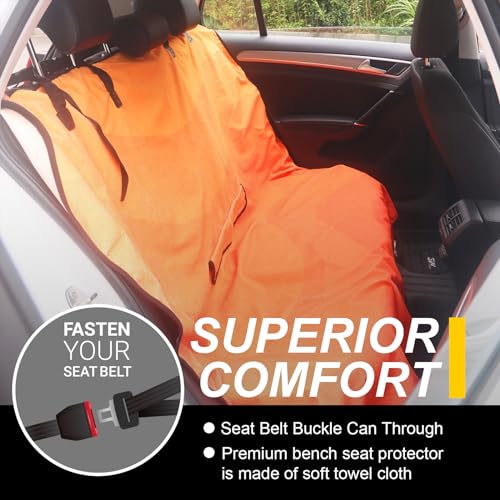 Image of Back Seat Cover for Car Trucks Van SUV Jeep,Waterproof Rear Bench Towel Seat Covers for Dogs and Kids,Automotive Backseat Protector (Orange)