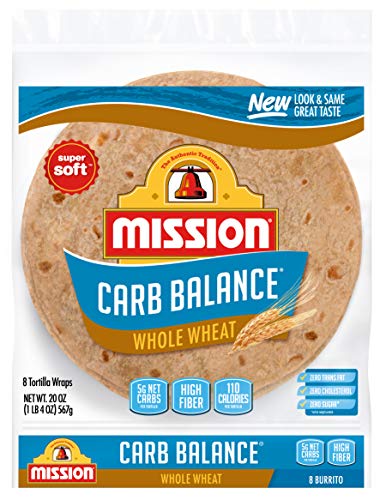 Mission Carb Balance Burrito Whole Wheat Tortillas, Low Carb, Keto, Whole Grains, High Fiber, No Sugar, Large Size, 8 Count #TOP28
