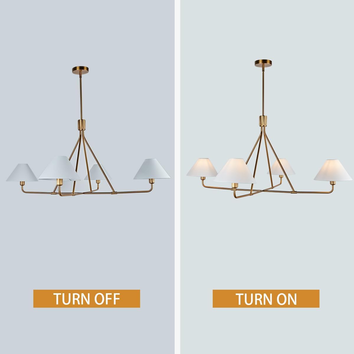 Architectural Cone Shade Chandelier, 46in Diameter × 27in Height, Elegant Dining Room Lighting for Living Space(Brass)