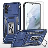 Asuwish Phone Case for Samsung Galaxy S21 5G 6.2 inch with Tempered Glass Screen Protector and Slide Camera Cover Magnetic Ring Holder Kickstand Cell Accessories Slim S 21 21S G5 Women Men Navy Blue