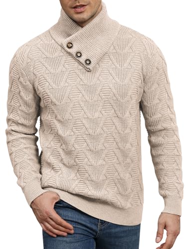 Comilaka Jersey Hombre Suéter Cuello Alto Suéteres Punto Manga Larga Invierno Pullover con Botones