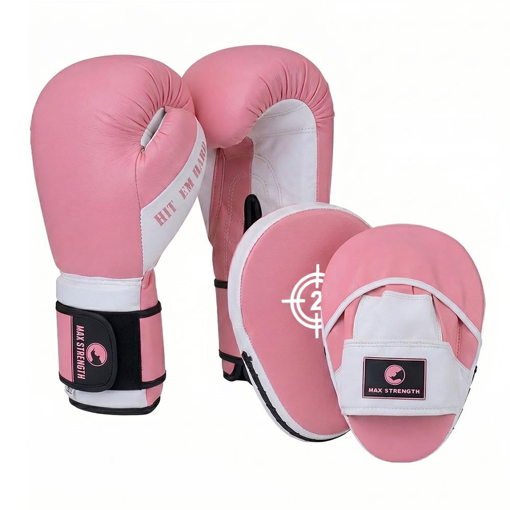MAXSTRENGTH Women's Boxing Gloves and Focus Pads Set, Ladies Boxing Training Gloves with Punch Mitts for Sparring, Pad Work, Boxing Fitness, Kickboxing, MMA, Muay Thai and Home Gym Training 8oz — image 1