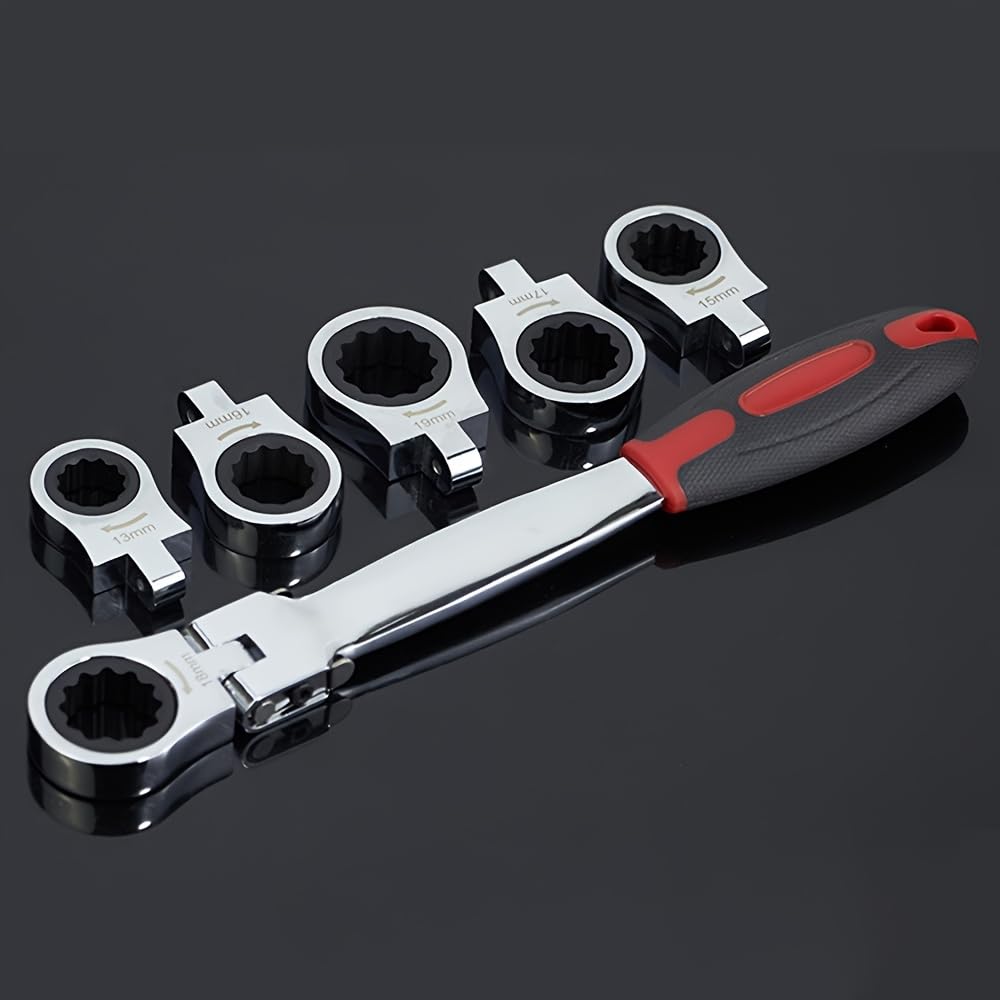 Wymienny klucz grzechotkowy 12 w 1 metryczny i SAE 8-19 mm zestaw kluczy płasko-oczkowych z elastyczną głowicą do samochodów, narzędzi mechanicznych dla mężczyzn prezenty