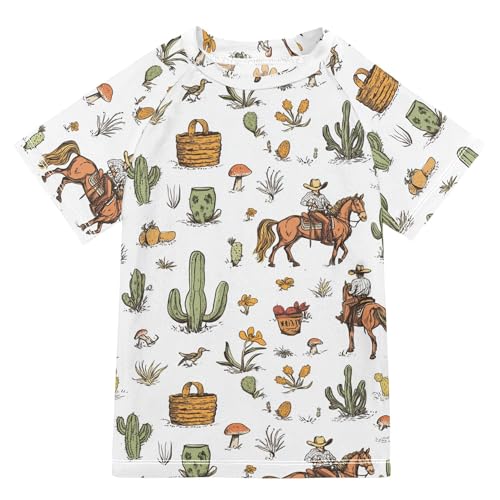 Western Cowboy Horse Cactus White Bathing Suit Kids Sun Protection Childrens Bathing Suits Swimwears Teen Clothing for Toddler Boy 7-8Y