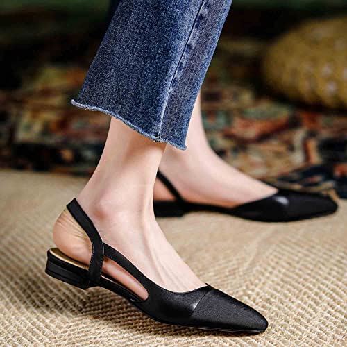 Cap Toe Sandals Leather for Women, Two Tone Closed Toed Slingback Slip On Low Heel Flats2
