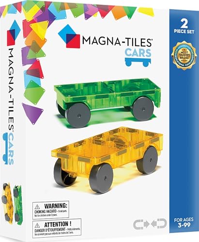 Image of MAGNA-TILES Cars - Green & Yellow 2-Piece Magnetic Construction Set, The Original Magnetic Building Brand