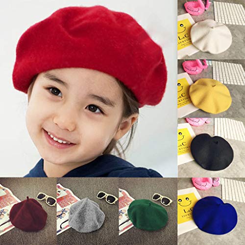 RNTOP Little Girls Boys Artist Beret Hat Children Kids Wool French Beret Caps Solid Color Hat Autumn Winter Warm Cap