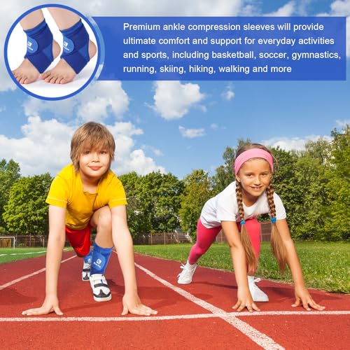 Image of Honoson 2 Pcs Ankle Brace Kid Ankle Support Youth Neoprene Lace up Compression Sleeve Foot Brace Stabilizer with Adjustable Strap for Sport Sprained Plantar Fasciitis Achilles Tendonitis(Blue,M)
