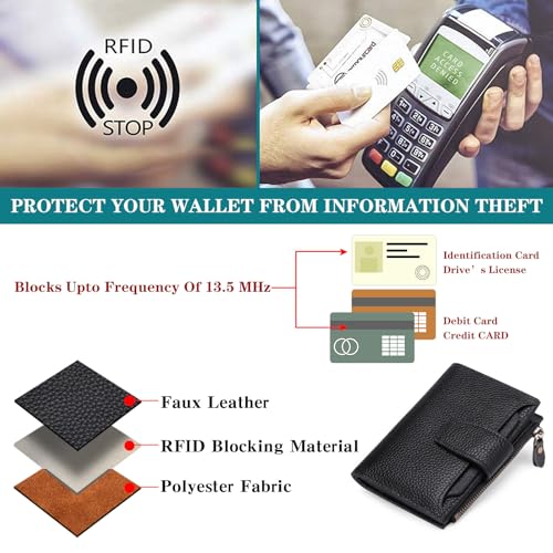 Image of FALAN MULE Small Wallet for Women Leather Bifold Compact RFID Blocking Small Womens Wallet Purse | Compact Size