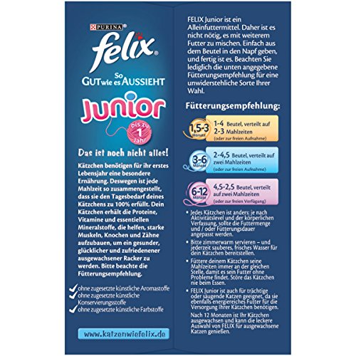 Felix So gut wie es aussieht Junior 12er-Multpacks (Rind, Huhn, Lachs, Sardine) 12 x 100 g, Katzenfutter von Purina, 6er Pack (6 x 1.2 kg)