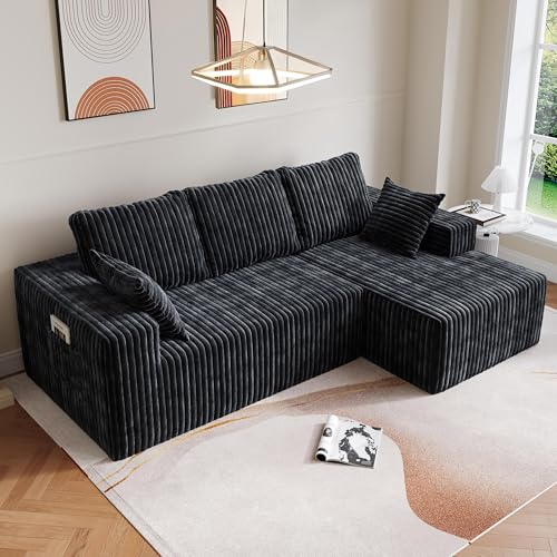 Image of Bean Bag Chairs for Adults Floor Gaming Bean Bag Chair Memory Foam BeanBag Chair Bean Bag Sofa (Black, 95 inch+Right Chaise)