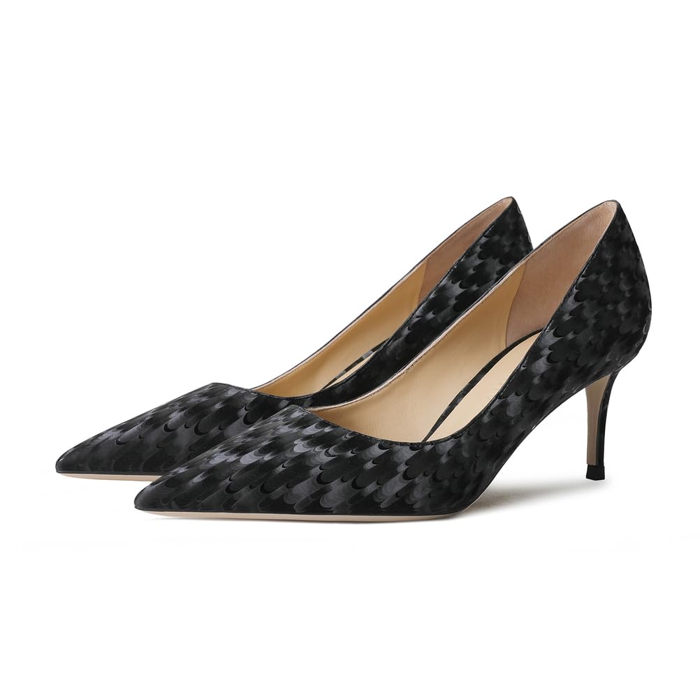 Damskie obcasy robocze niski obcas kociąt szpiczasty nosek czółenka do biznesu i formalna miękka wkładka ze skóry jagnięcej antypoślizgowa, Czarny 8 cm, 35 EU