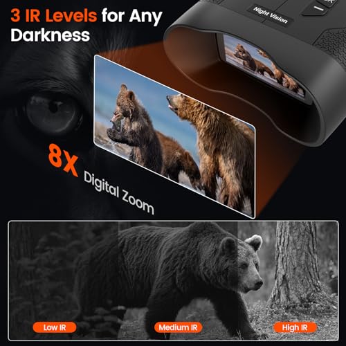 Image of VisioGear Night Vision Goggles for Adults - 4K Night Vision Binoculars with AI Color Boost Mode, Photo & Video Recording, Rechargeable Battery for Wildlife Observation, Camping & Security