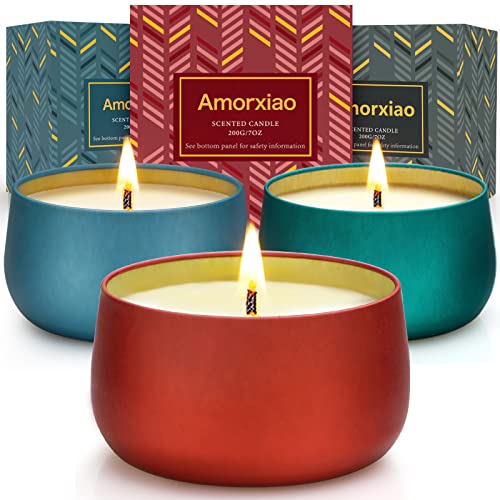 Velas Perfumadas de Regalo, 3 Piezas 7Oz Velas Grandes Aromática Decorativas, Cera de Soja Natural, 135 ​Horas de Quema, Velas Perfumadas Set Regalo para Mujeres y Hombres , Valentín,Bodas, Navida