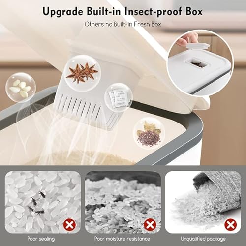 Vendotbi Rice Dispenser, 22-25 Lbs Rice Container With Measuring Cup, Upgraded Built-In Fresh Box, Cereal Dispenser Storage With Lids For Home Kitchen Pantry Rice Soybean Corn #TOP2