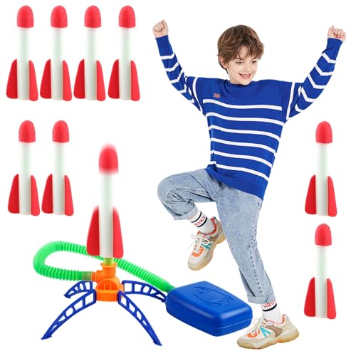 HhBdy Fusée Enfant, Fusée à Pédale avec 8 Roquettes Jouets pour Enfants Lancement Jouet Extérieur pour Enfants Cadeaux d'anniversaire et de Noël pour...