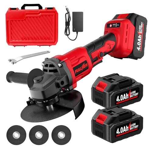 FULLYEA Cordless Angle Grinder Kit, 4-1/2' Power Angle Grinders with 2 * 4.0Ah Battery & 12000RPM...
