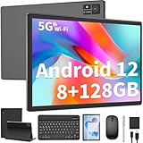 YOBANSE Android 12 Tablet with 10 inch Display, 8GB RAM, 128GB ROM, 1TB Expandable, 5G WiFi, Bluetooth, 8000mAh Battery, GMS Certified, with Keyboard, Mouse, Case, Stylus