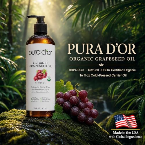 PURA D'OR USDA ORGANIC Grapeseed Oil Pure Cold-Pressed Carrier Oil, 16oz - image 2