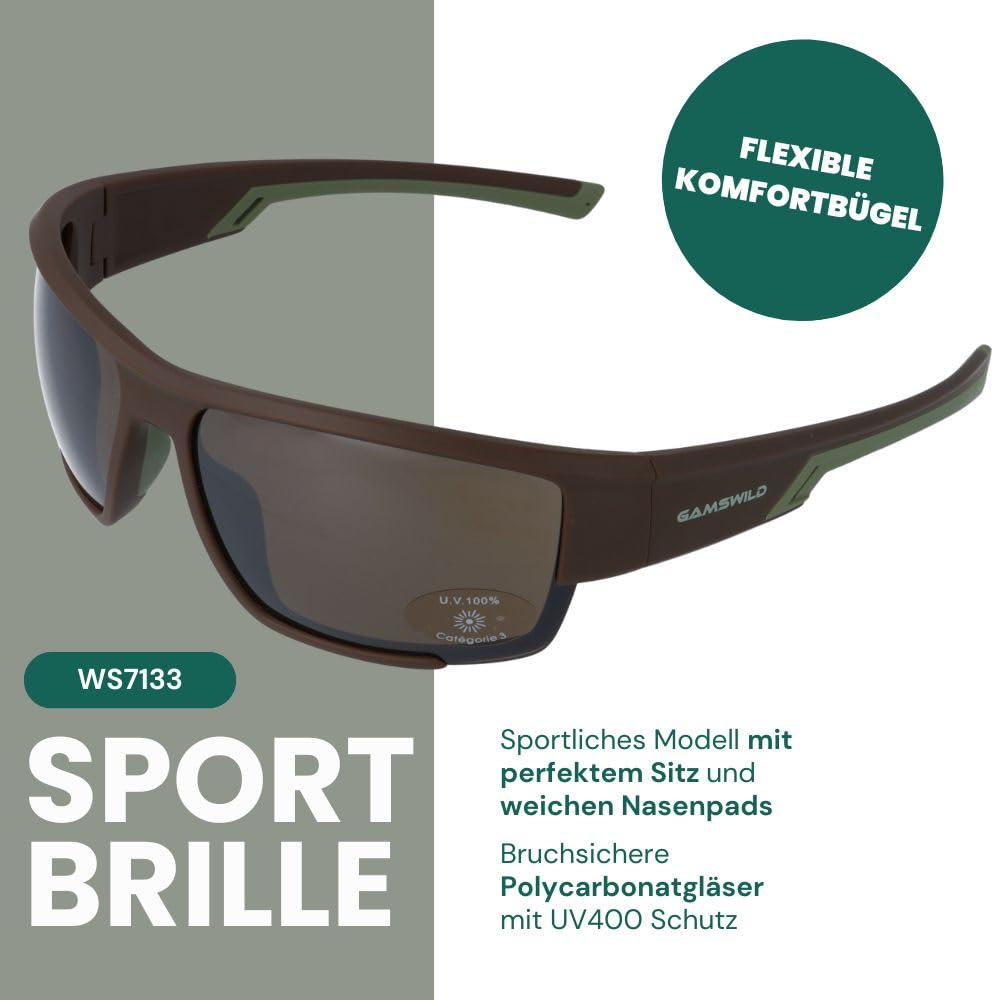 Gamswild WS7133 Sonnenbrille Sportbrille Fahrradbrille Skibrille Damen Herren Unisex | braun | schwarz-blau | blau-blau |
